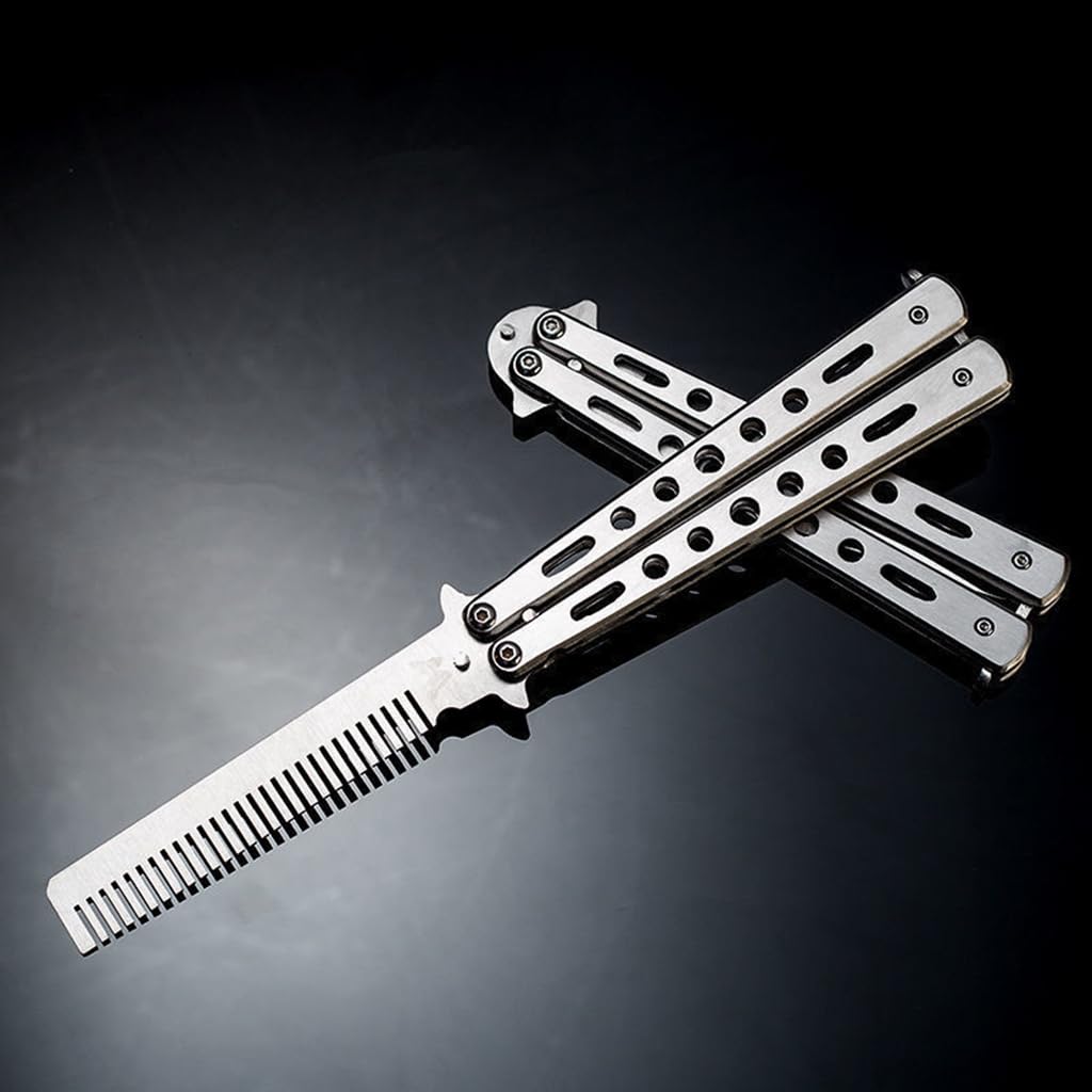 ZIBUYU® Butterfly Comb Professional Training Comb Stainless Steel Folding Practice Comb Unsharpened Blade Stylish Comb Saloon Tool for Beginners Training - Silver ZIBUYU® Butterfly Comb Professional Training Comb Stainless Steel Folding Practice Comb Unsharpened Blade Stylish Comb Saloon Tool for Beginners Training - Silver